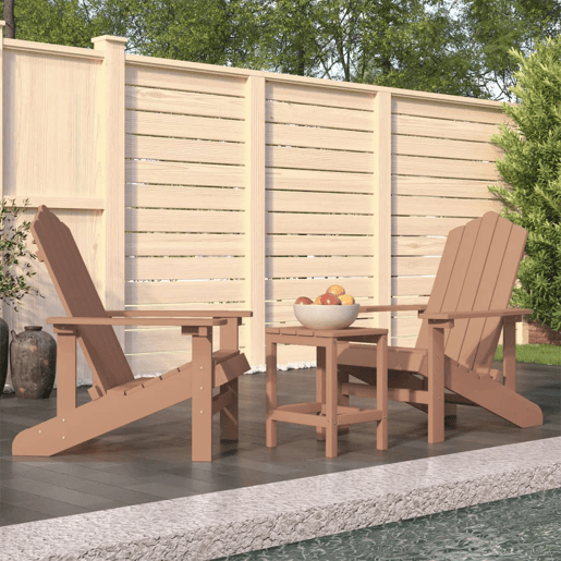 Cadeiras de jardim - Cadeiras de exterior Adirondack com mesa PEAD castanho Cadeiras de jardim - Cadeiras de exterior Adirondack com mesa PEAD castanho