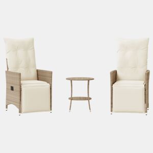 3 pcs conjunto bistrô - cadeiras de jardim - Cadeiras de exterior com almofadões vime PE bege