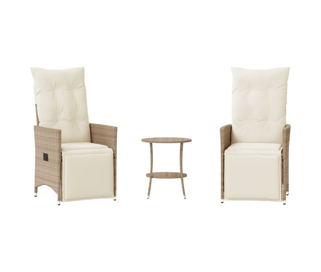 Conjunto de sillas y mesita de jardín - muebles de jardín 3 piezas ratán sintético cojín beige