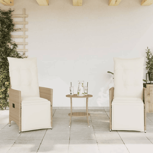 3 pcs conjunto bistrô - cadeiras de jardim - Cadeiras de exterior com almofadões vime PE bege