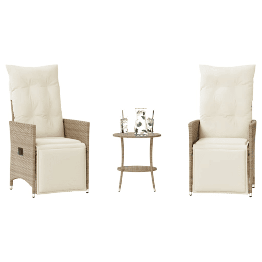 3 pcs conjunto bistrô - cadeiras de jardim - Cadeiras de exterior com almofadões vime PE bege