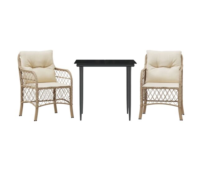 Conjunto de sillas y mesita de jardín - muebles de jardín 3 piezas ratán sintético cojín beige