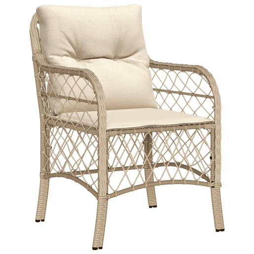 3 pcs conjunto bistrô - cadeiras de jardim - Cadeiras de exterior com almofadões vime PE bege