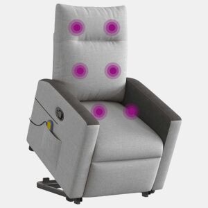 Poltrona elevatória de massagens - Poltrona relax tecido cinzento-nublado