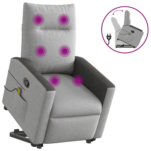 Poltrona elevatória de massagens - Poltrona relax tecido cinzento-nublado