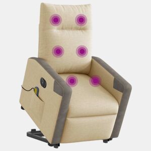 Poltrona elétrica elevatória massagens - Poltrona relax tecido creme