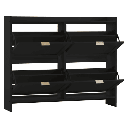 Sapateira moderna 110x90x24 cm - 4 compartimentos, prateleira livre, prateleiras abertas - Preto