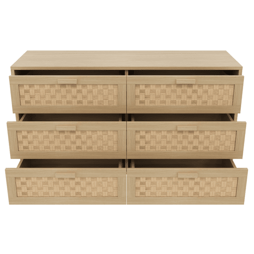 Aparador e cómoda em madeira natural com 6 gavetas - Estilo rattan - Natural