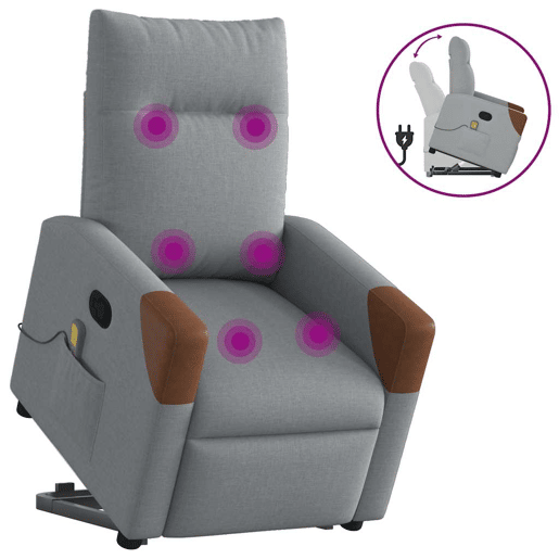 Poltrona reclinável massagens - Poltrona relax tecido cinzento-claro Poltrona reclinável massagens - Poltrona relax tecido cinzento-claro