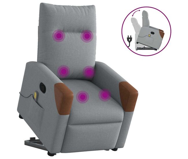 Sillón de masaje reclinable - sillón relax de pie de tela gris claro