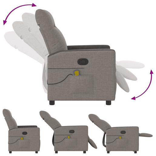 Poltrona de massagens reclinável - Poltrona relax tecido cinzento-acastanhado