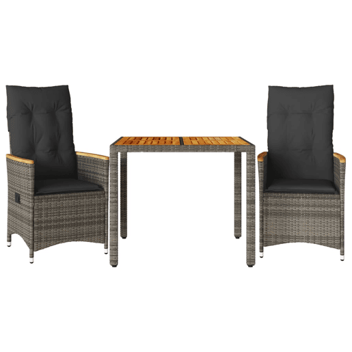 3 pcs conjunto bistrô - cadeiras de jardim - Cadeiras de exterior com almofadões vime PE cinza 3 pcs conjunto bistrô - cadeiras de jardim - Cadeiras de exterior com almofadões vime PE cinza