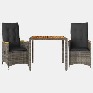 3 pcs conjunto bistrô - cadeiras de jardim - Cadeiras de exterior com almofadões vime PE cinza