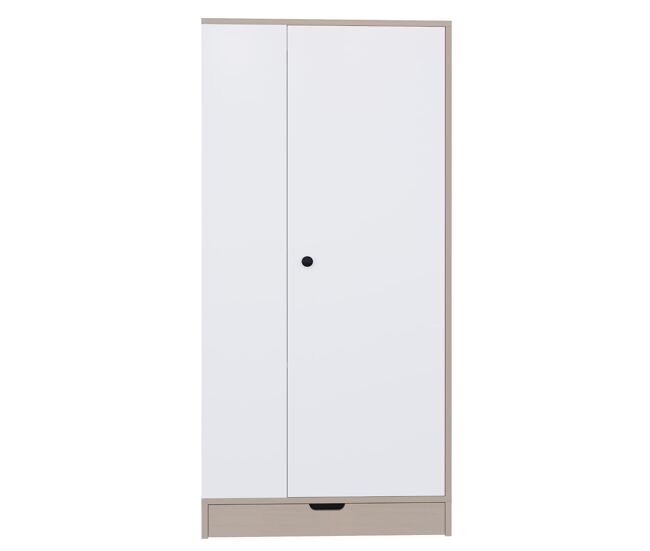 Armario ropero 70x40x170 cm - 1 puerta con estantes y cajones - natural+blanco
