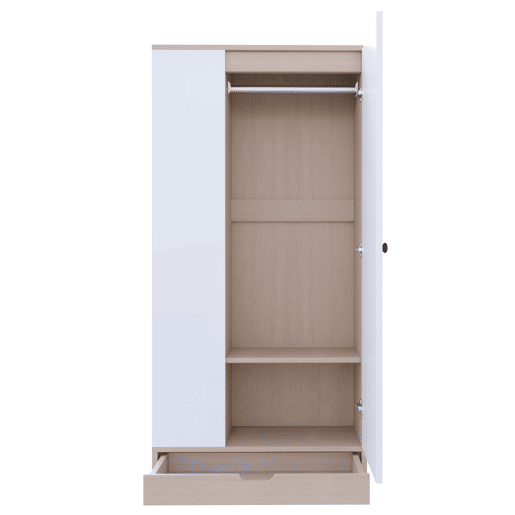 Armário roupeiro 70x40x170 cm - 1 porta com prateleiras e gavetas - Natural+Branco Armário roupeiro 70x40x170 cm - 1 porta com prateleiras e gavetas - Natural+Branco