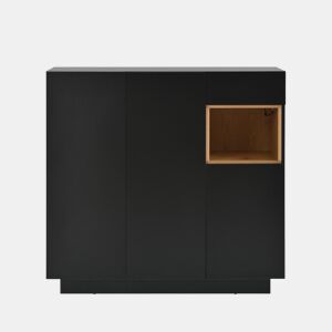 Sapateira 105x39,5x100,5 cm - 1 gaveta, prateleiras ajustáveis - Preto e Natural