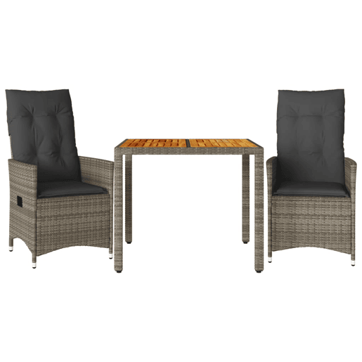 3 pcs conjunto bistrô - cadeiras de jardim - Cadeiras de exterior com almofadões vime PE cinza 3 pcs conjunto bistrô - cadeiras de jardim - Cadeiras de exterior com almofadões vime PE cinza