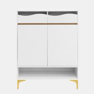 Armário para sapatos 80×35×105 cm - LED 16 cores, com gavetas e prateleiras - Branco