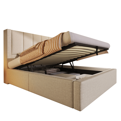 Cama estofada 90x200 cm - Com suporte para bebidas e estação de carregamento - Bege