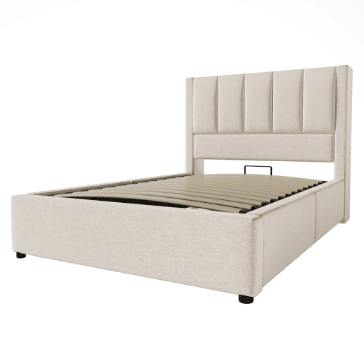 Cama estofada 90x200 cm - Com suporte para bebidas e estação de carregamento - Bege