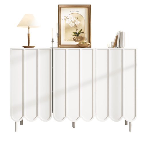 Aparador moderno 120x35x80 cm - Portas onduladas, prateleiras ajustáveis - Branco