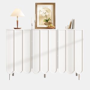 Aparador moderno 120x35x80 cm - Portas onduladas, prateleiras ajustáveis - Branco