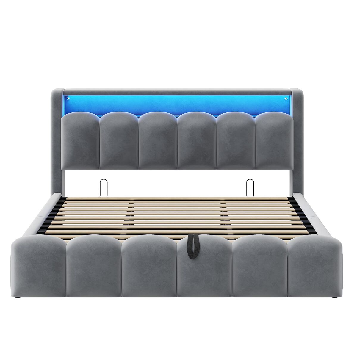 Cama multifuncional 180x200 cm - con almacenamiento hidráulico, usb, led, diseño de pétalos, gris