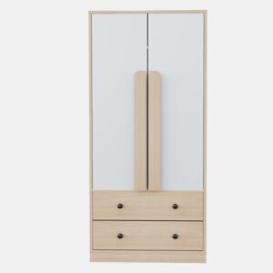 Armário roupeiro 70x40x170 cm - Porta dupla com gavetas e prateleiras - Natural+Branco