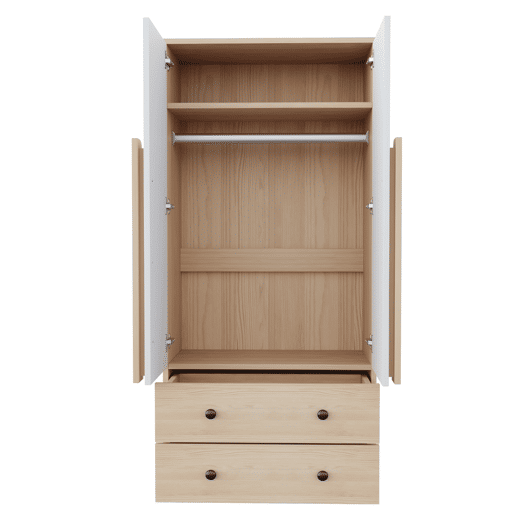 Armário roupeiro 70x40x170 cm - Porta dupla com gavetas e prateleiras - Natural+Branco