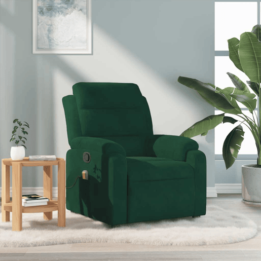 Poltrona de massagens reclinável - Poltrona relax veludo verde-escuro