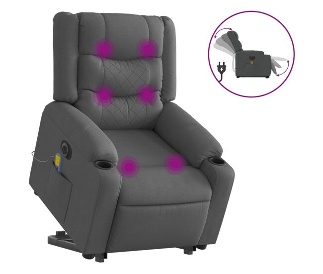 Sillón de masaje eléctrico reclinable - sillón relax elevable tela gris oscuro