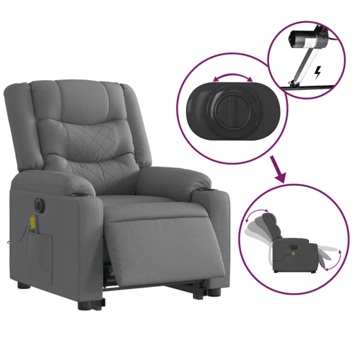 Poltrona elétrica elevatória massagens - Poltrona relax tecido cinzento-escuro