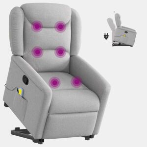 Poltrona elevatória de massagens - Poltrona relax tecido cinzento-nublado