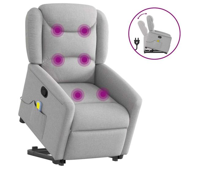 Sillón de masaje reclinable - sillón relax de pie de tela gris nube