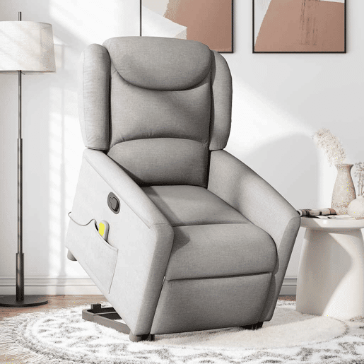 Poltrona elevatória de massagens - Poltrona relax tecido cinzento-nublado Poltrona elevatória de massagens - Poltrona relax tecido cinzento-nublado