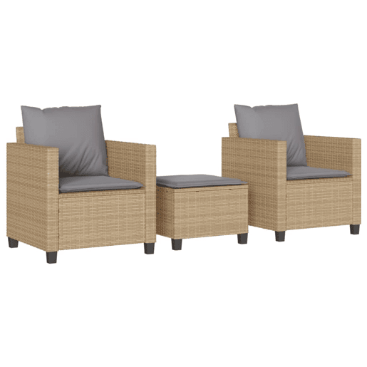 3 pcs conjunto bistrô - cadeiras de jardim - Cadeiras de exterior com almofadões vime PE bege