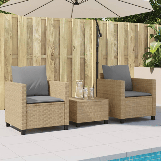 3 pcs conjunto bistrô - cadeiras de jardim - Cadeiras de exterior com almofadões vime PE bege