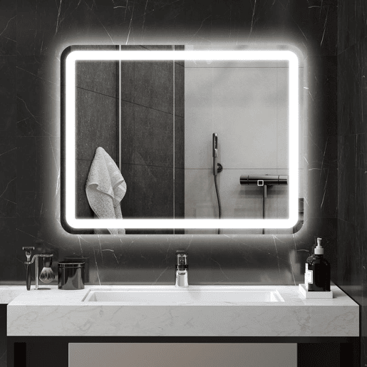 HOMCOM Espelho Casa de banho com Luzes LED 70x90 cm Espelho de Parede Antiembaciamento com 3 Temperaturas de Cor Ajustável e Função de Memória Horizontal e Vertical Prata