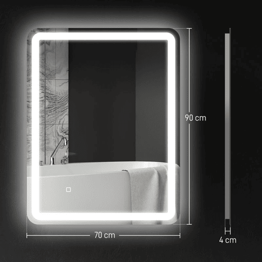 HOMCOM Espelho Casa de banho com Luzes LED 70x90 cm Espelho de Parede Antiembaciamento com 3 Temperaturas de Cor Ajustável e Função de Memória Horizontal e Vertical Prata