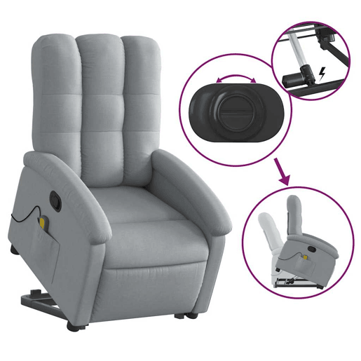 Poltrona reclinável massagens - Poltrona relax tecido cinzento-claro