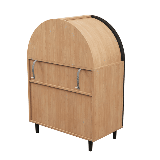 Aparador sapateira com 3 prateleiras - portas em rattan, design arredondado - Natural+Preto