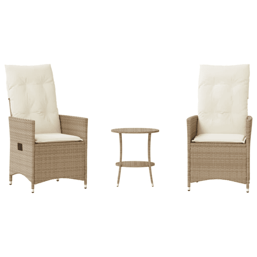 3 pcs conjunto bistrô - cadeiras de jardim - Cadeiras de exterior com almofadões vime PE bege
