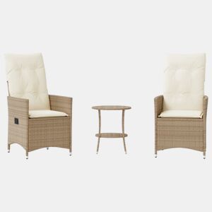 3 pcs conjunto bistrô - cadeiras de jardim - Cadeiras de exterior com almofadões vime PE bege