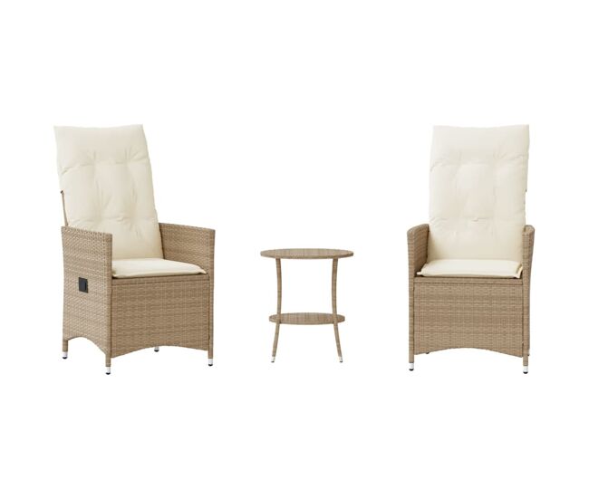 Conjunto de sillas y mesita de jardín - muebles de jardín 3 piezas ratán sintético cojín beige