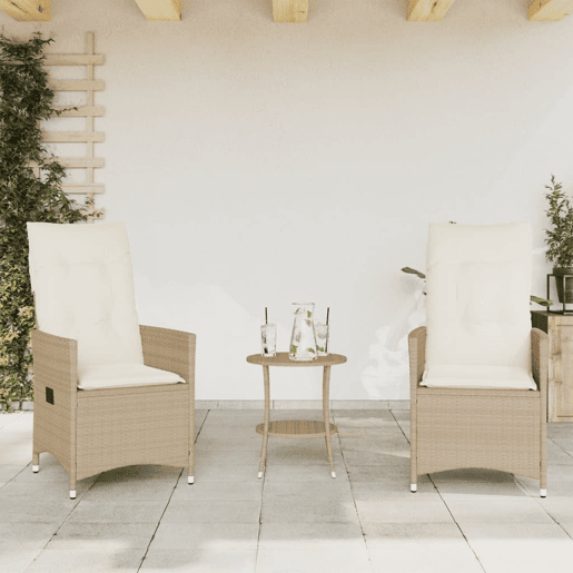 3 pcs conjunto bistrô - cadeiras de jardim - Cadeiras de exterior com almofadões vime PE bege
