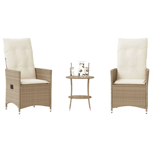3 pcs conjunto bistrô - cadeiras de jardim - Cadeiras de exterior com almofadões vime PE bege