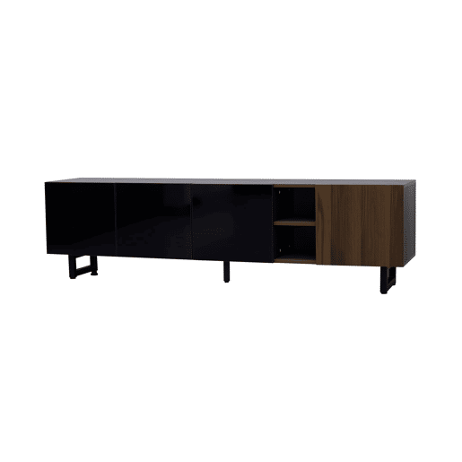 Móvel de TV 180x38 cm - 4 portas, baixo, design vintage - Preto e Natural