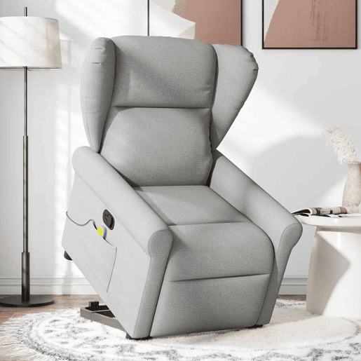 Poltrona elevatória de massagens - Poltrona relax tecido cinzento-nublado