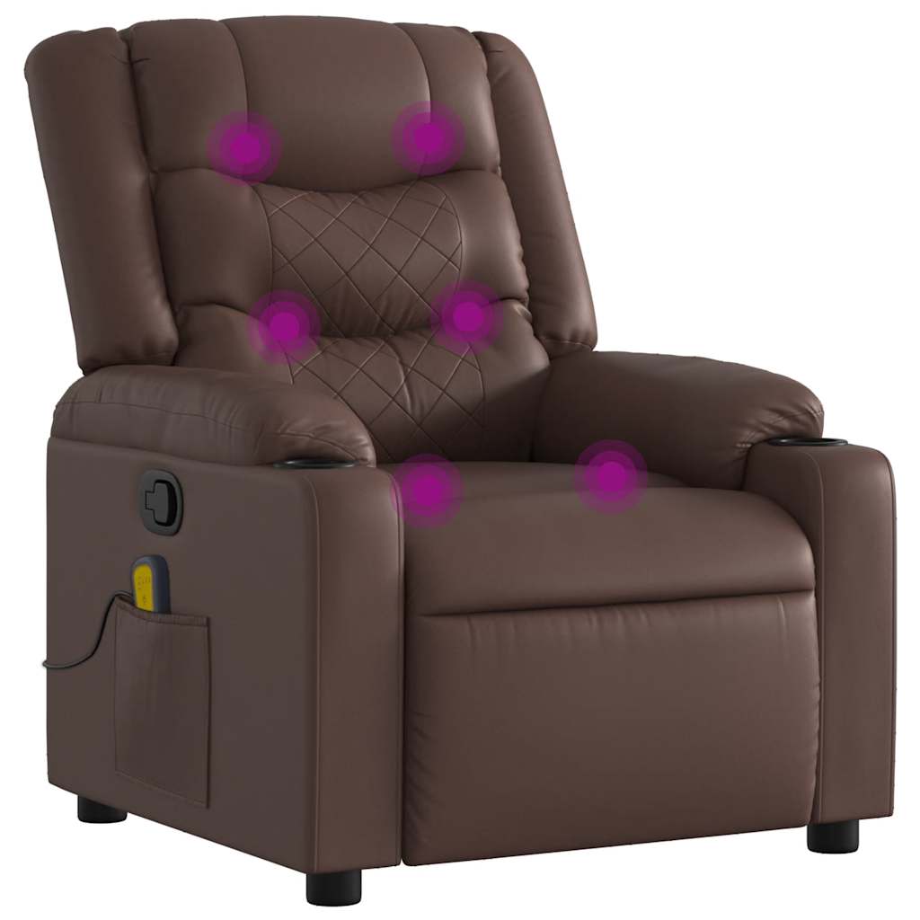 Sillón de masaje reclinable - sillón relax cuero sintético marrón