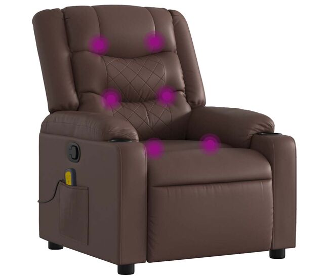 Sillón de masaje reclinable - sillón relax cuero sintético marrón